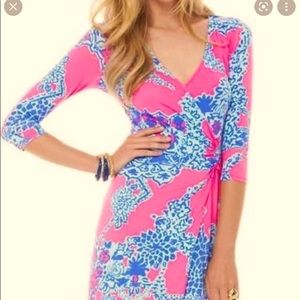 Lilly Pulitzer Yvette wrap dress size XS. Pink, blue and purple.